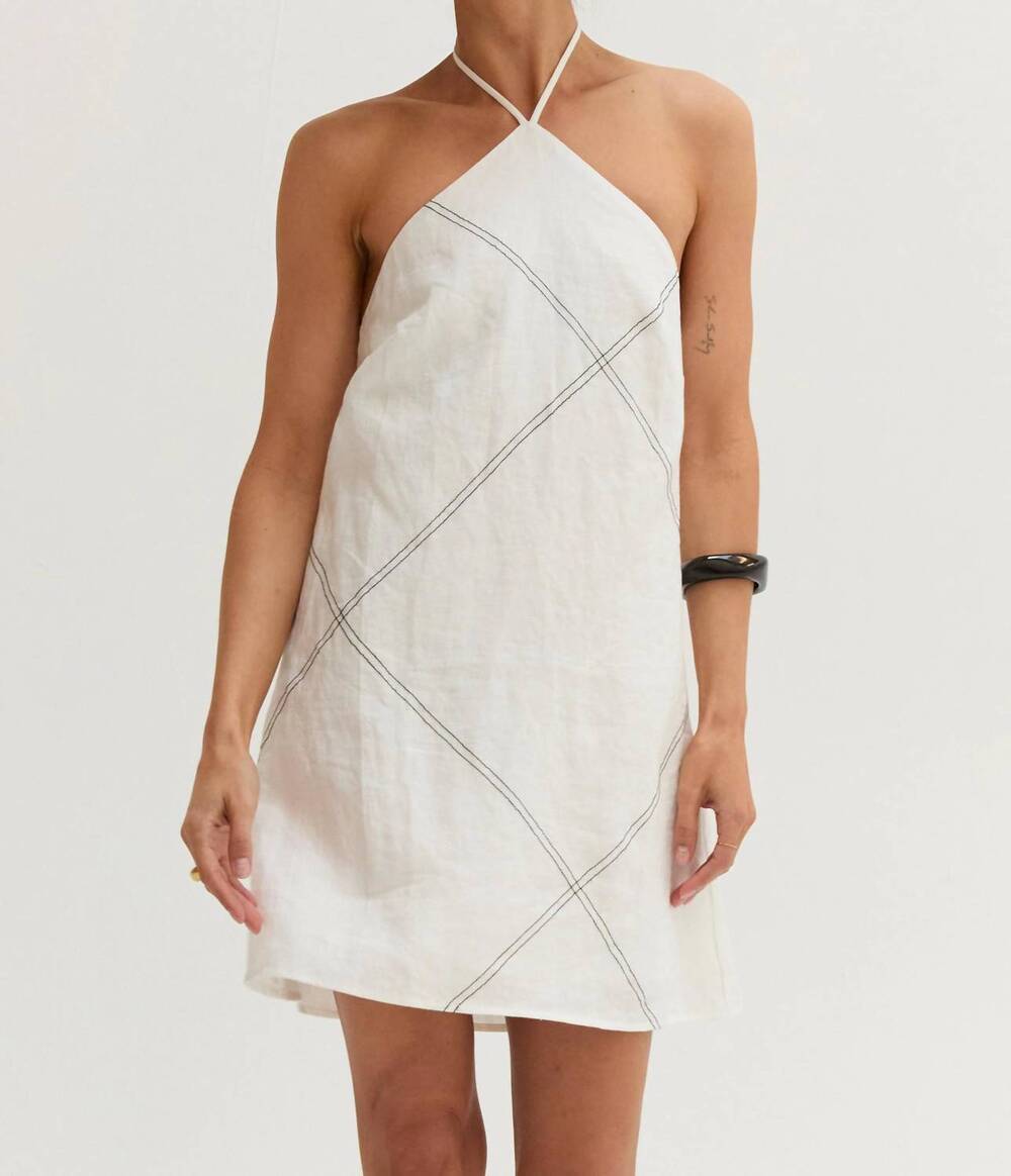 NEW CRESCENT lena contrast stitch mini dress in white
